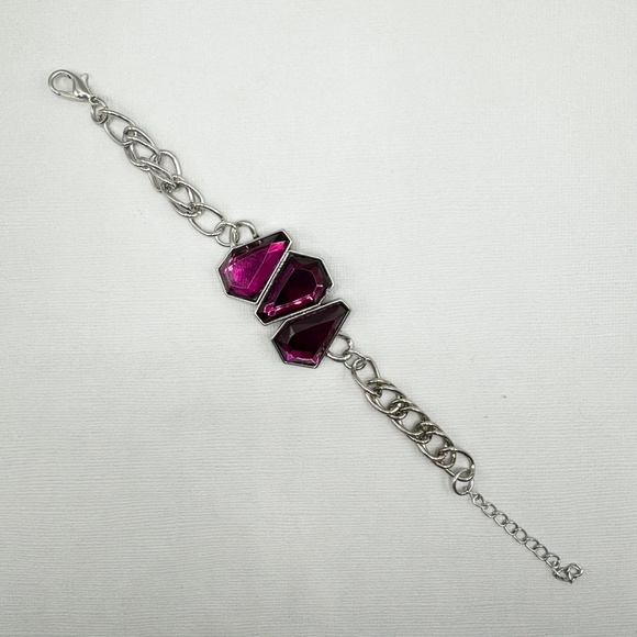 Jewelry - Bracelet Womens 8.5" Chain Silver Tone Pink Single Gems Costume Fashion Jewelry